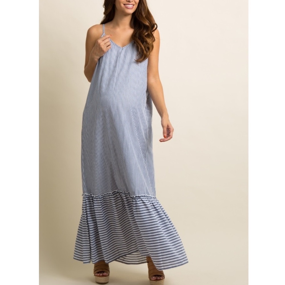 Pink Blush Maternity Maxi Stripe ruffle dress nwot